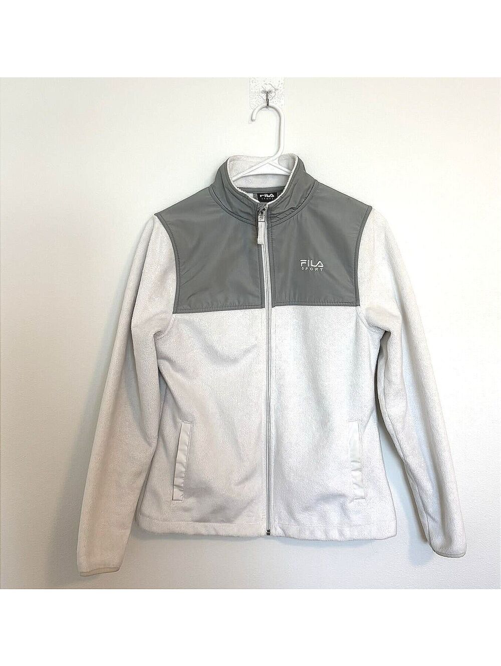 Fila Sport Jacket Womens XS White Faux Fur Fleece Athletic, Fall Comfort Style